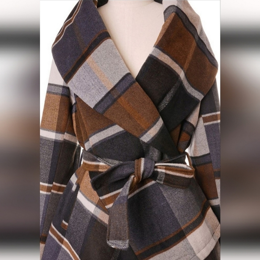 CHIC WISH PRAIRIE CHECK RABATO COAT Sz 3XL Plaid - Picture 3 of 10